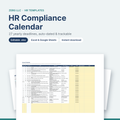 HR compliance calendar spreadsheet template with yearly payroll and HR deadlines
