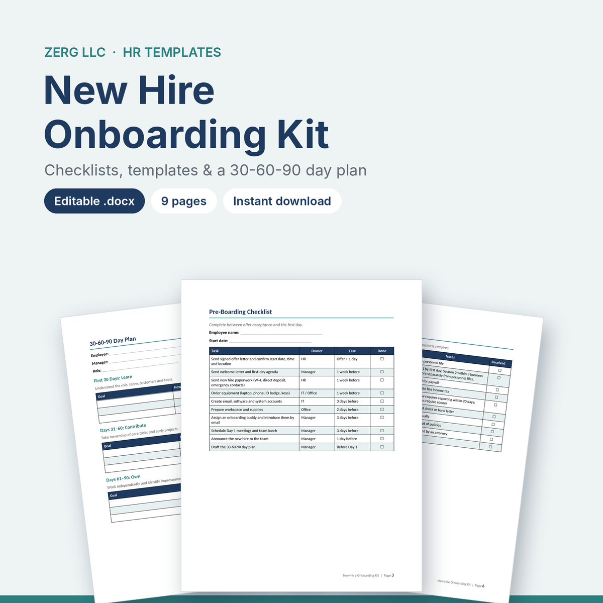 New employee onboarding checklist template pages