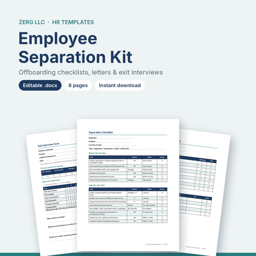 Employee termination checklist and exit interview template pages